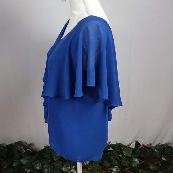 Max Studio Women's Layered Ruffle Sheer Top Blue Size Small - Picture 2 of 8